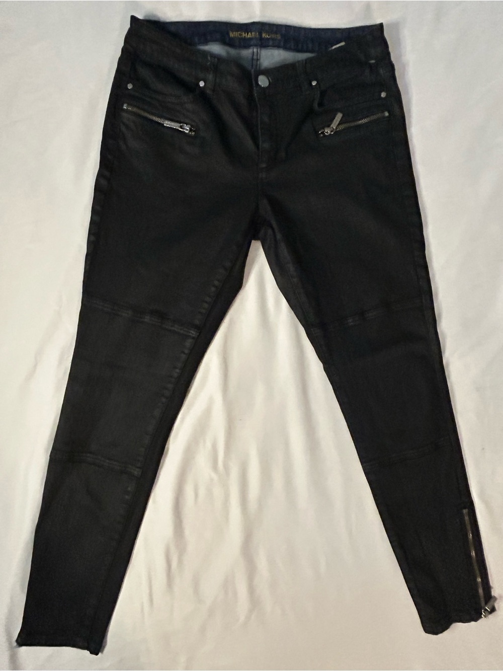 Michael Kors Black Coated Skinny Moto Jeans Size 8